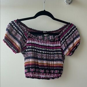 La Hearts Pink and Black Patterned Crop Top
